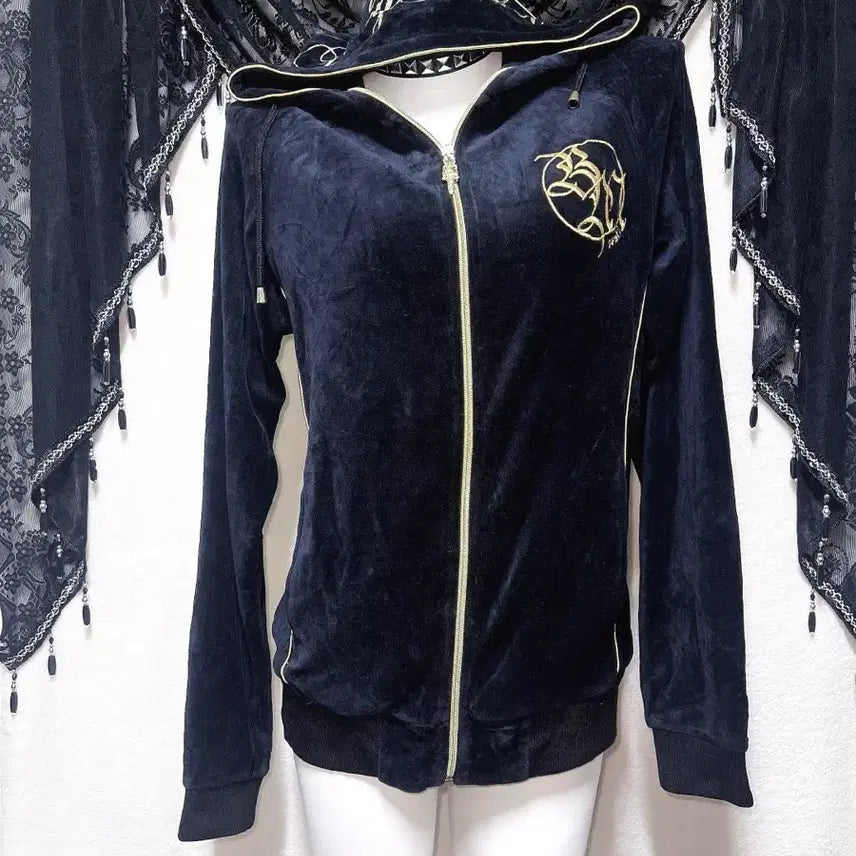 [BUNJANG] Vintage Black Glitter Hoodie Y2K / 벨벳 후드집업 저지 고스 펑크 y2k 와투케 오네갸루 글리터 그런지 핀터