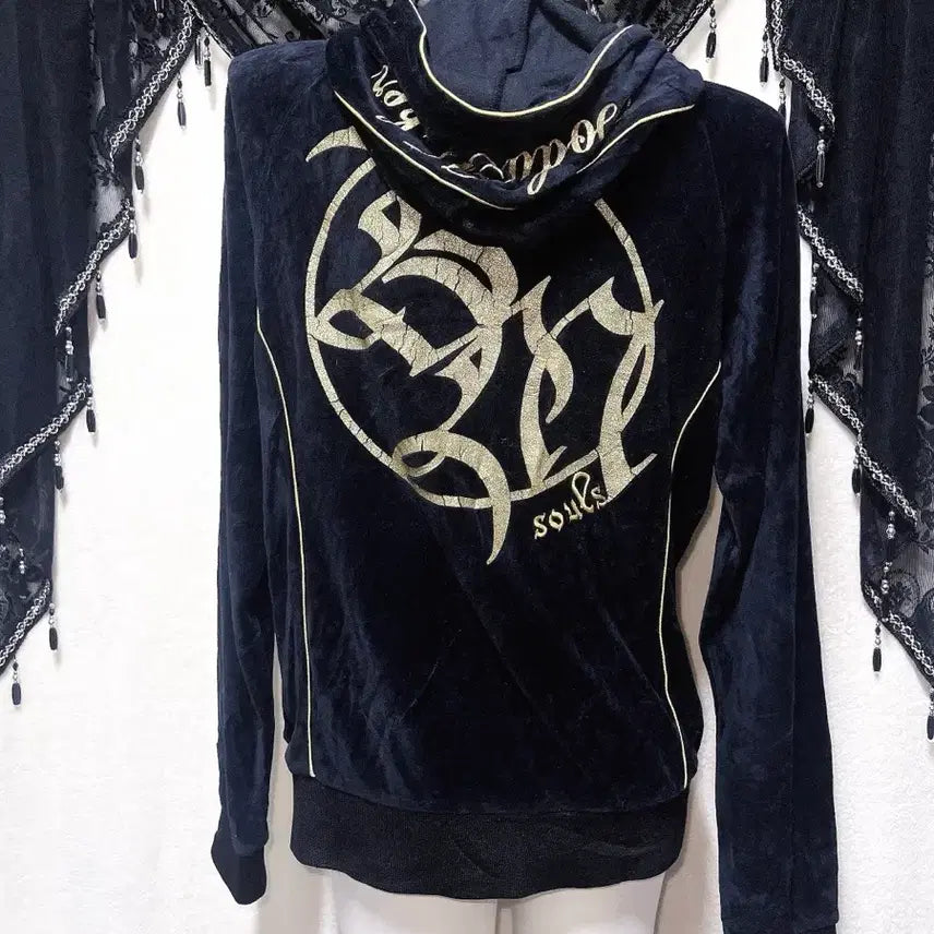 [BUNJANG] Vintage Black Glitter Hoodie Y2K / 벨벳 후드집업 저지 고스 펑크 y2k 와투케 오네갸루 글리터 그런지 핀터