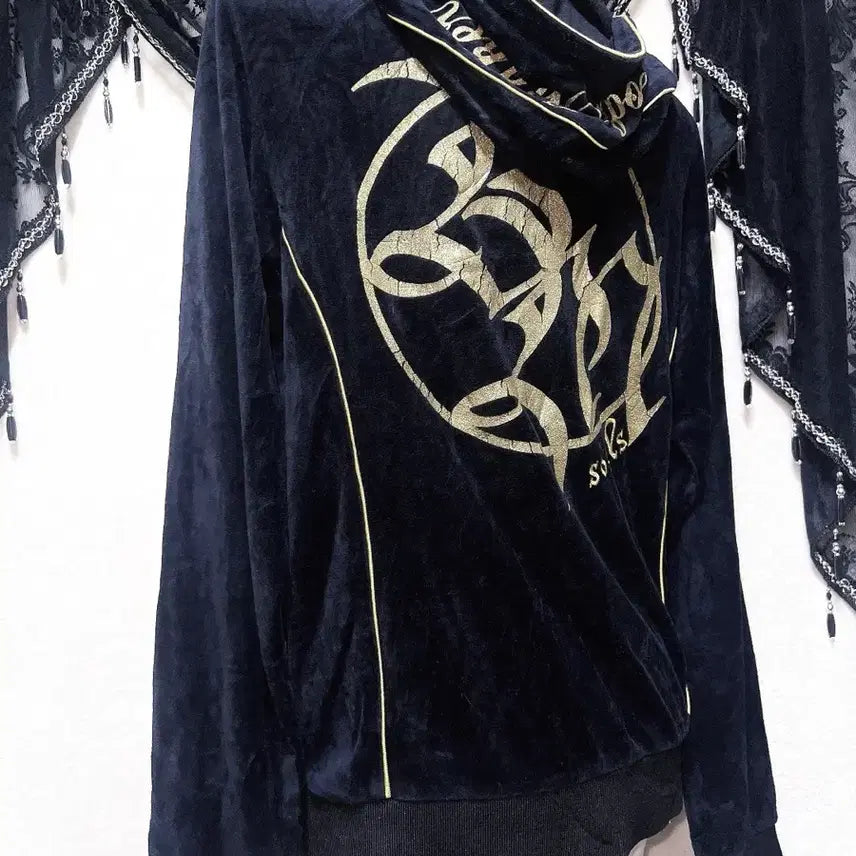[BUNJANG] Vintage Black Glitter Hoodie Y2K / 벨벳 후드집업 저지 고스 펑크 y2k 와투케 오네갸루 글리터 그런지 핀터