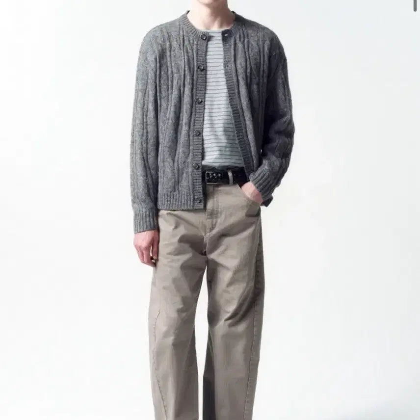 [BUNJANG] In Silence Cable Cardigan MELANGE GREY L / 인사일런스 시어드 케이블 카디건 MELANGE GREY L사이즈