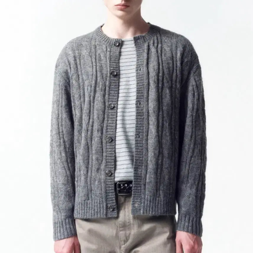 [BUNJANG] In Silence Cable Cardigan MELANGE GREY L / 인사일런스 시어드 케이블 카디건 MELANGE GREY L사이즈