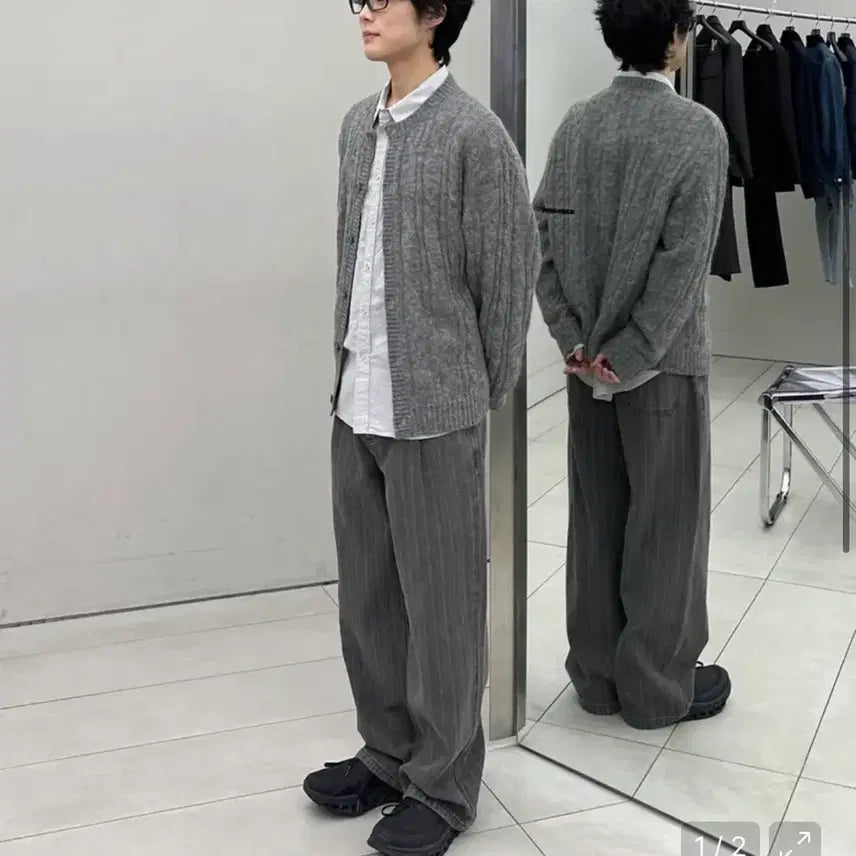 [BUNJANG] In Silence Cable Cardigan MELANGE GREY L / 인사일런스 시어드 케이블 카디건 MELANGE GREY L사이즈