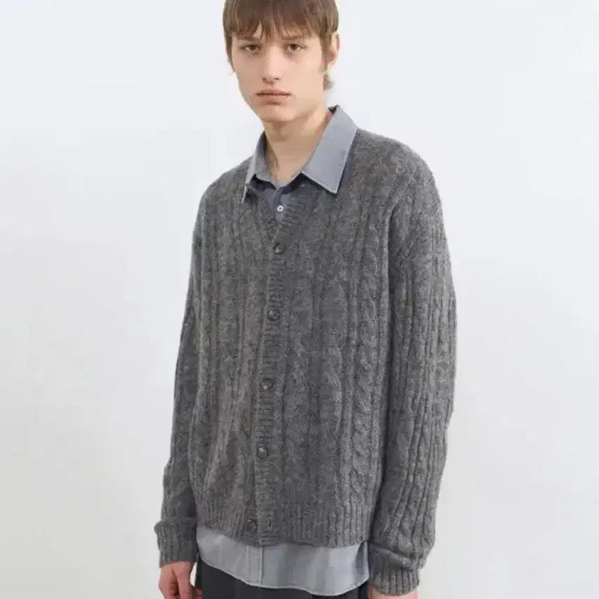 [BUNJANG] In Silence Cable Cardigan MELANGE GREY L / 인사일런스 시어드 케이블 카디건 MELANGE GREY L사이즈
