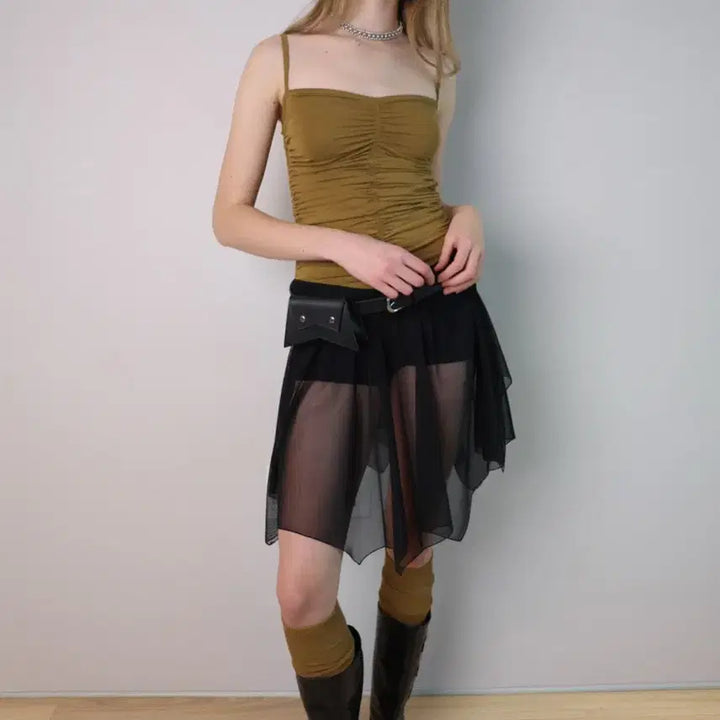 [BUNJANG] Losesleepover Mesh Shirring Midi Skirt / [losesleepover] Mesh Shirring Midi Skirt