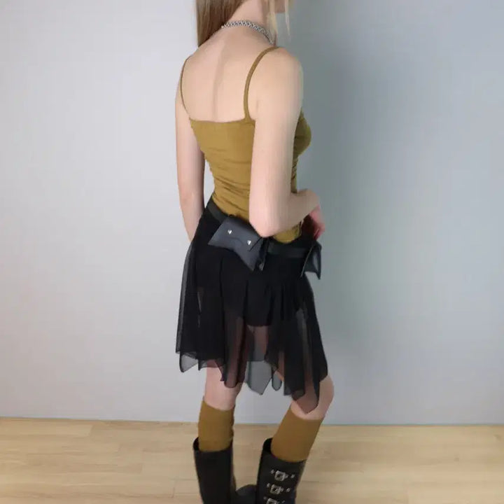 [BUNJANG] Losesleepover Mesh Shirring Midi Skirt / [losesleepover] Mesh Shirring Midi Skirt