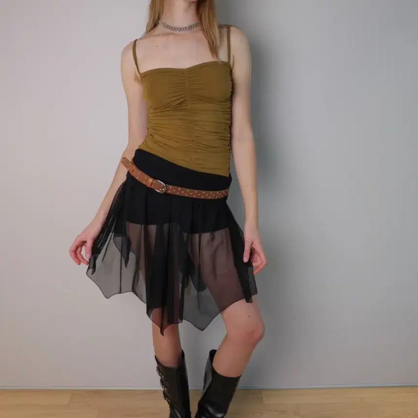 [BUNJANG] Losesleepover Mesh Shirring Midi Skirt / [losesleepover] Mesh Shirring Midi Skirt