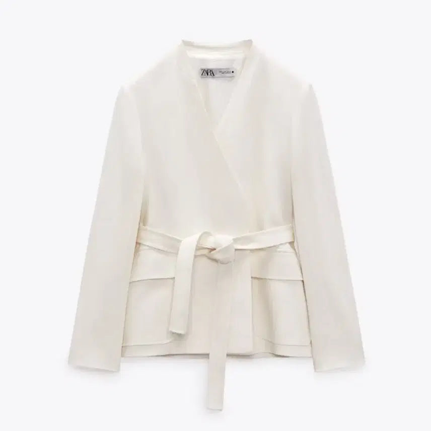 [SOLD OUT] 새상품) 자라 zara 린넨 블랜드 벨티드 블레이저 화이트 자켓 L