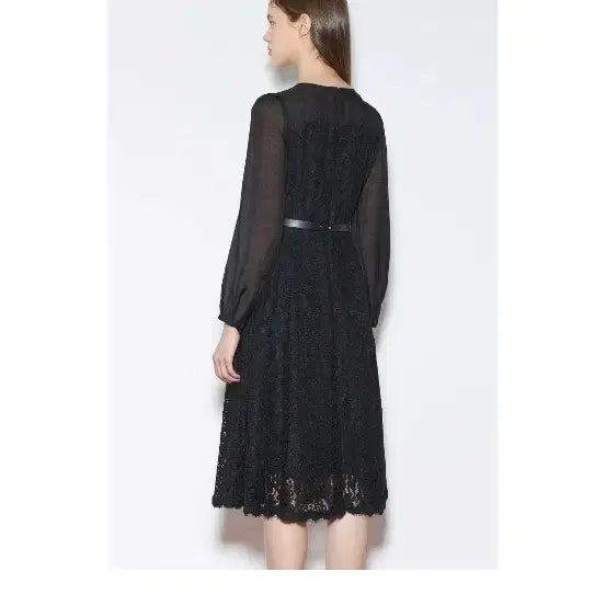 [BUNJANG] Kenneth Lady Lace Belt Dress Black / 케네스레이디 레이스 벨트 원피스 블랙