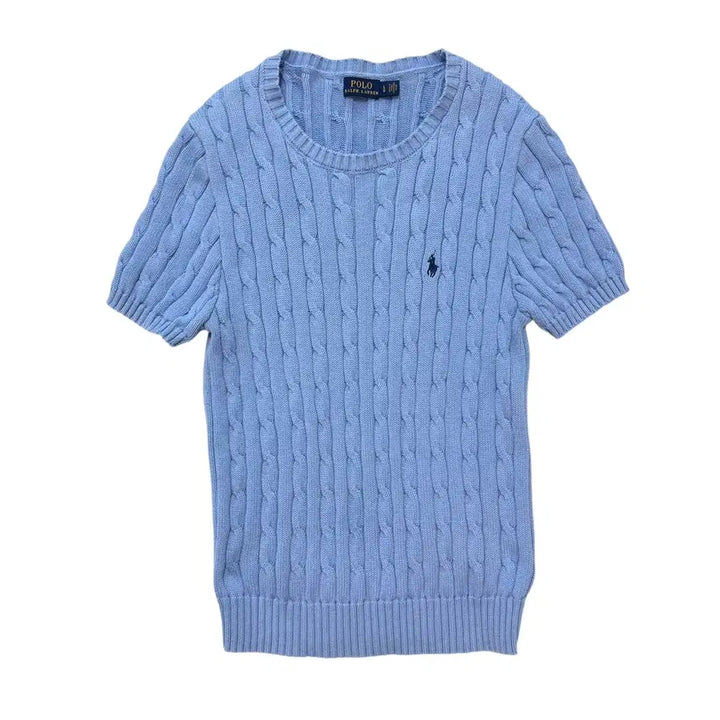 [BUNJANG] Pink Fantasy Polo Sky Blue Short Sleeve Knit Top / 신형 여성 폴로 소라색 반팔니트