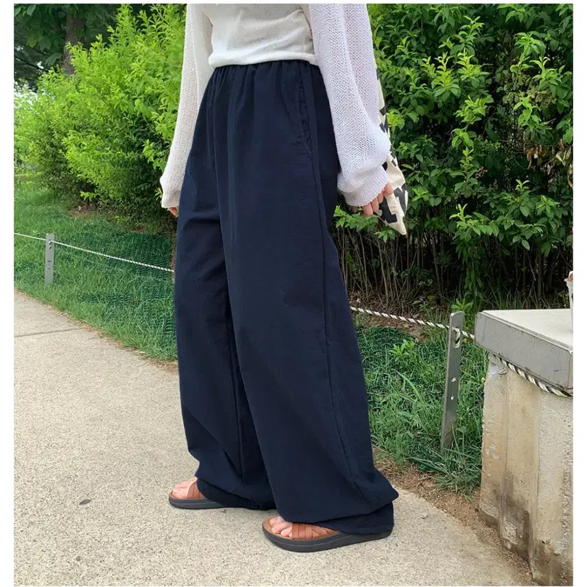 [SOLD OUT] 바온 나노브 컬러 린넨 밴딩 와이드 썸머 팬츠 네이비