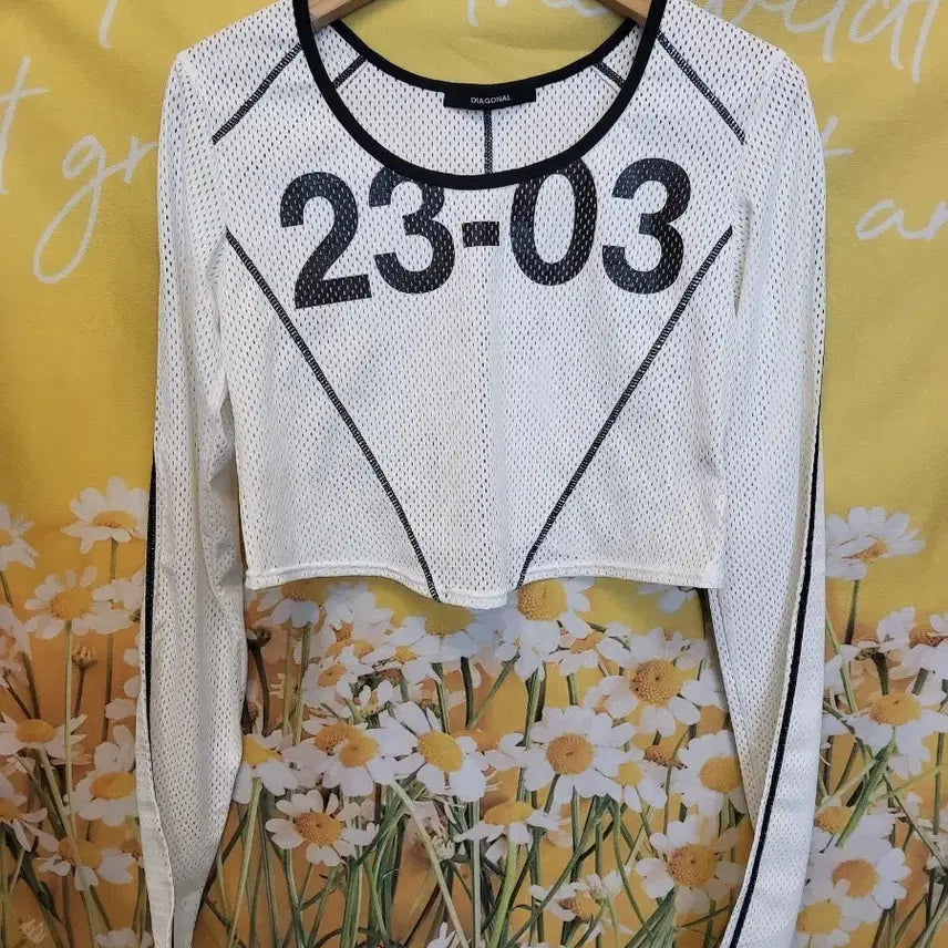 [BUNJANG] DIAGONAL Mesh Cropped Long Sleeve T-Shirt (S) / DIAGONAL 메쉬 크롭 긴팔 티셔츠S