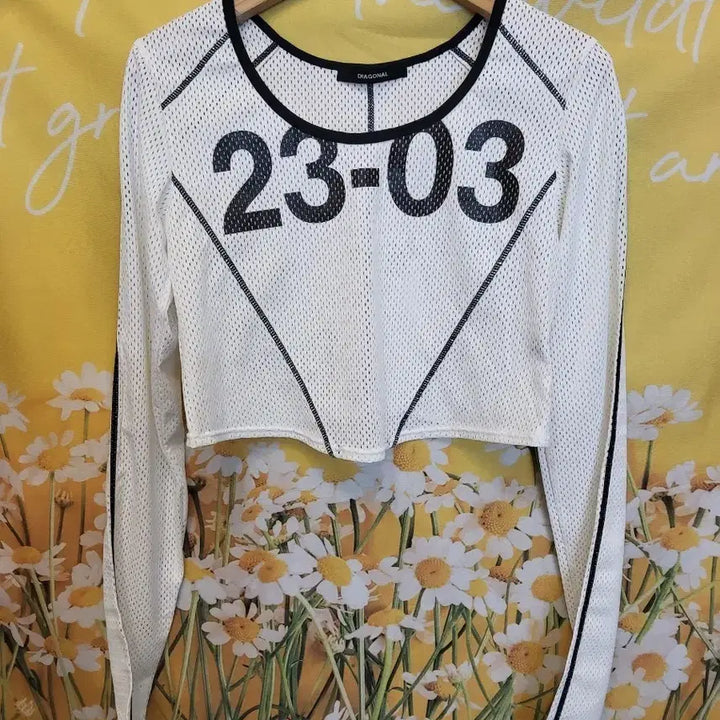 [BUNJANG] DIAGONAL Mesh Cropped Long Sleeve T-Shirt (S) / DIAGONAL 메쉬 크롭 긴팔 티셔츠S