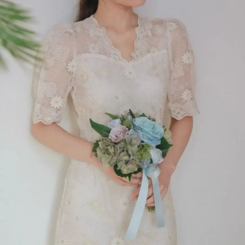 [BUNJANG] Self Wedding/Party Ivory Lace Dress / 셀프 웨딩드레스 피로연드레스 2부 금사 레이스 원피스 돌잔치드레스
