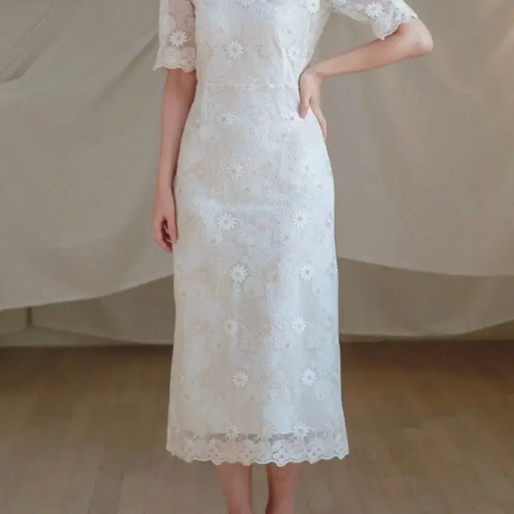 [BUNJANG] Self Wedding/Party Ivory Lace Dress / 셀프 웨딩드레스 피로연드레스 2부 금사 레이스 원피스 돌잔치드레스
