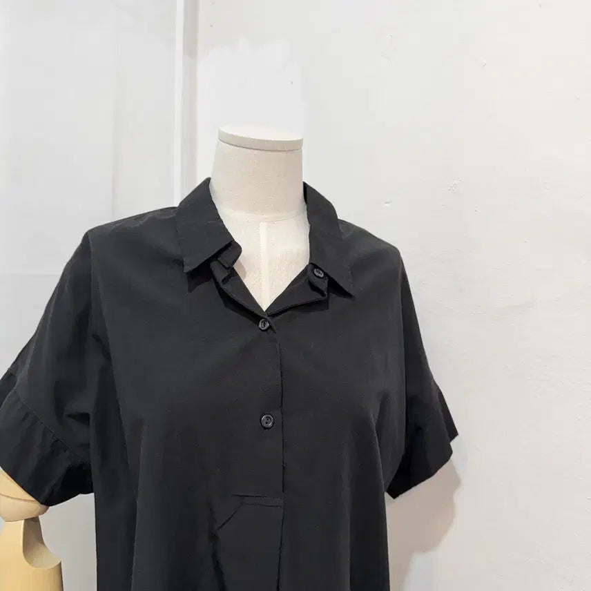 [BUNJANG] Black Anorak Short Sleeve Shirt Blouse / 블랙 아노락 반팔셔츠 반팔블라우스 3562