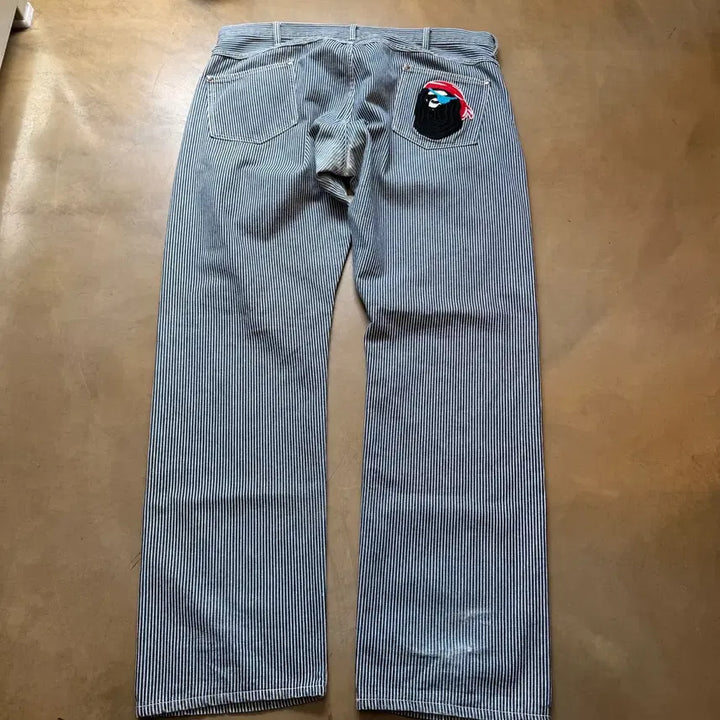 [BUNJANG] BAPE Pirates Hickory Work Pants XXL / 베이프 파이러츠 히코리 워크팬츠 체인스티치 디테일  XXL , 40 41