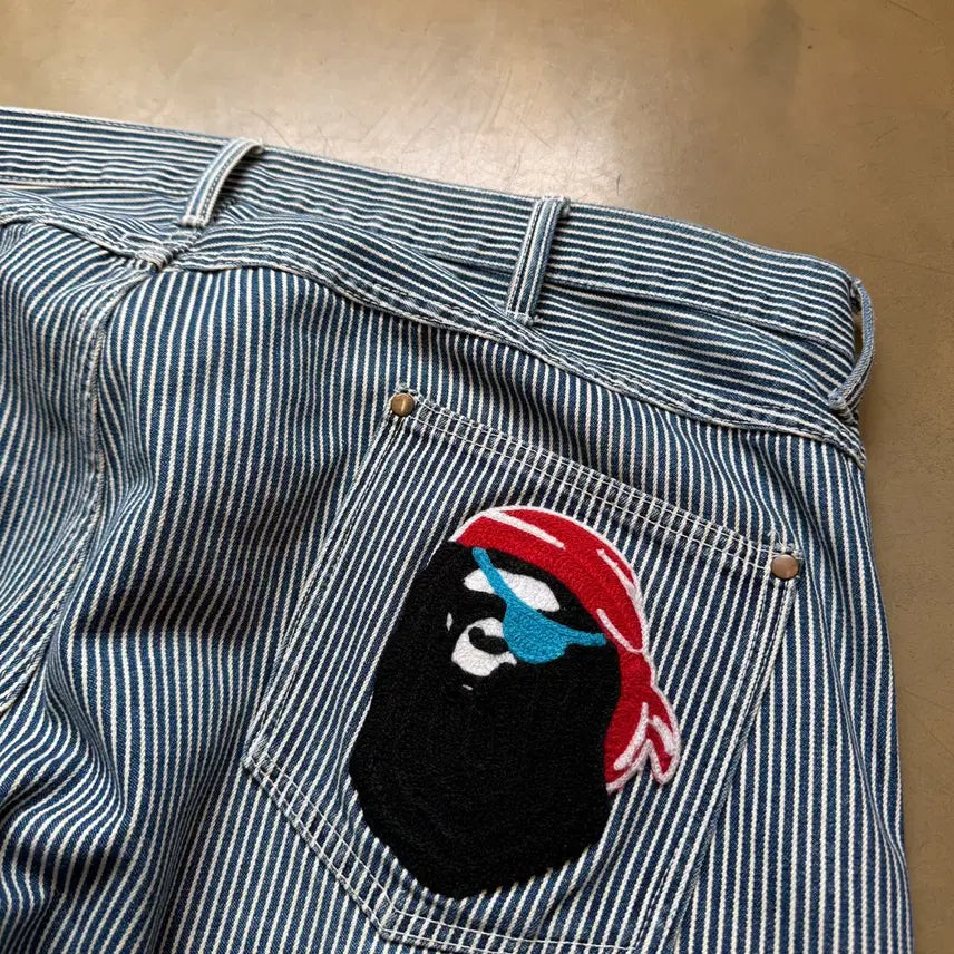 [BUNJANG] BAPE Pirates Hickory Work Pants XXL / 베이프 파이러츠 히코리 워크팬츠 체인스티치 디테일  XXL , 40 41