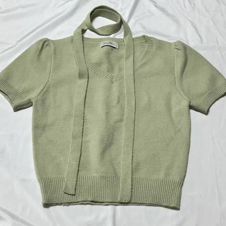 [BUNJANG] Tie V-Neck Knit Set / 타이set 브이넥 반팔 니트