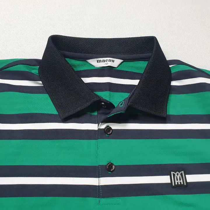 [BUNJANG] MACAW Green Stripe Short Sleeve Polo Shirt Size 100 / MACAW 그린 스트라이프 반팔 카라티 100