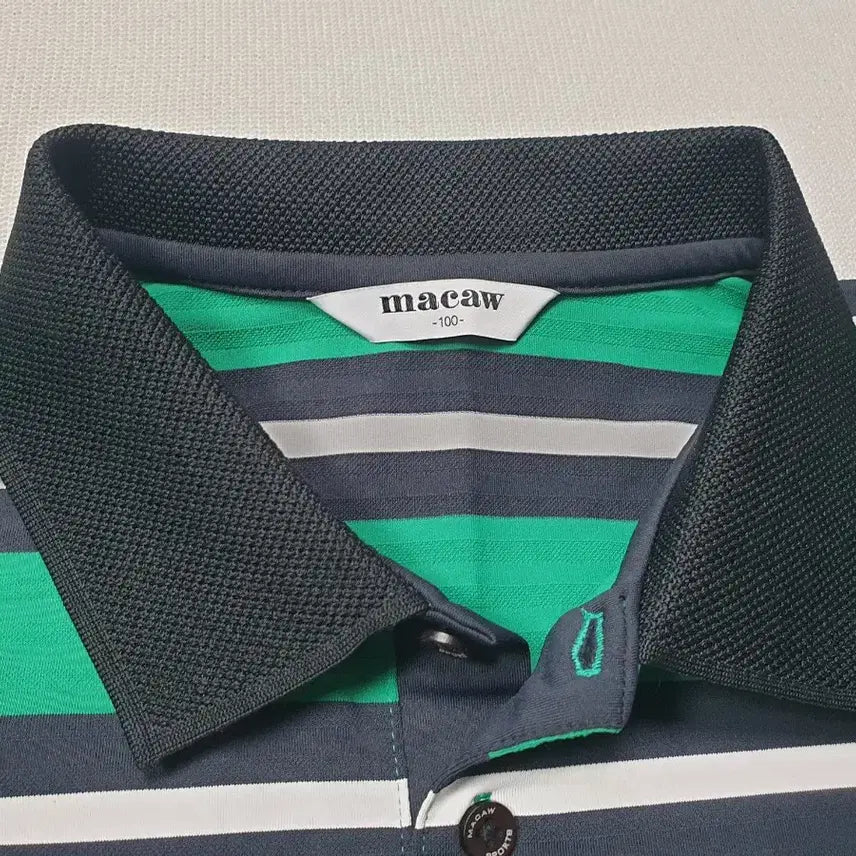 [BUNJANG] MACAW Green Stripe Short Sleeve Polo Shirt Size 100 / MACAW 그린 스트라이프 반팔 카라티 100