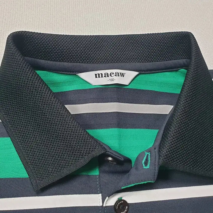 [BUNJANG] MACAW Green Stripe Short Sleeve Polo Shirt Size 100 / MACAW 그린 스트라이프 반팔 카라티 100