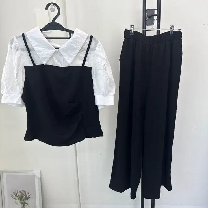 [SOLD OUT] (새상품) 뷔스티에 블라우스 상하세트 블랙