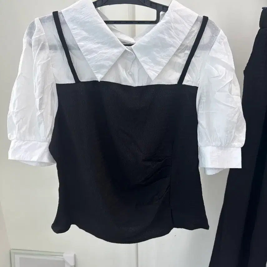 [SOLD OUT] (새상품) 뷔스티에 블라우스 상하세트 블랙