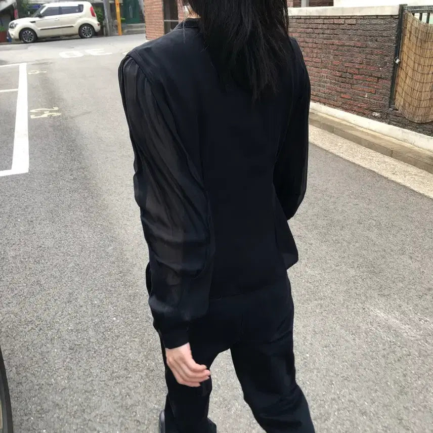 [BUNJANG] Armani Collezioni See-through Sleeve Silk Shirt / 아르마니 꼴레지오니 씨스루 슬리브 실크 셔츠