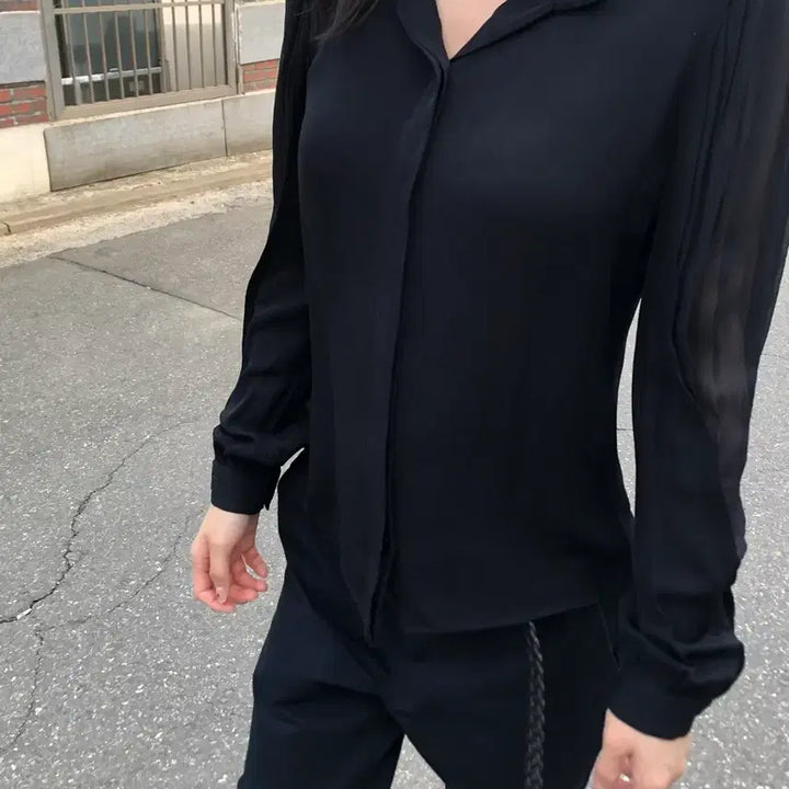 [BUNJANG] Armani Collezioni See-through Sleeve Silk Shirt / 아르마니 꼴레지오니 씨스루 슬리브 실크 셔츠