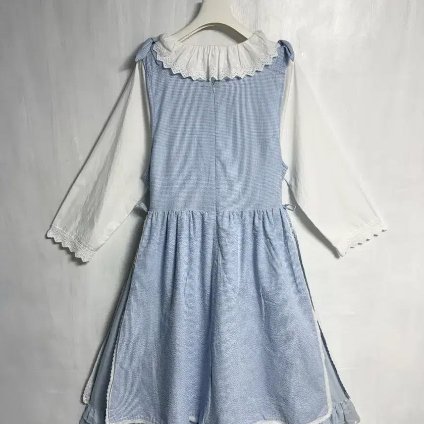 [BUNJANG] Cotton Lace Dress &amp; Floral Embroidered Blouse Set / 면 100% 레이스 원피스, 레이스 카라 꽃 자수 블라우스 세트