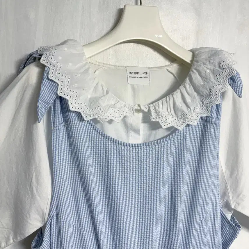 [BUNJANG] Cotton Lace Dress &amp; Floral Embroidered Blouse Set / 면 100% 레이스 원피스, 레이스 카라 꽃 자수 블라우스 세트