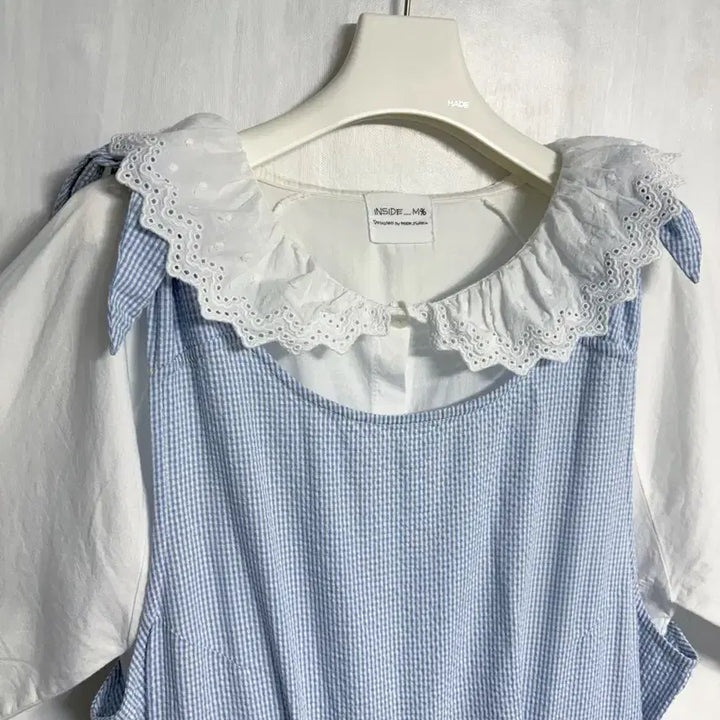 [BUNJANG] Cotton Lace Dress &amp; Floral Embroidered Blouse Set / 면 100% 레이스 원피스, 레이스 카라 꽃 자수 블라우스 세트