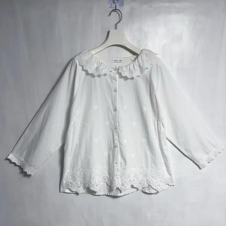 [BUNJANG] Cotton Lace Dress &amp; Floral Embroidered Blouse Set / 면 100% 레이스 원피스, 레이스 카라 꽃 자수 블라우스 세트