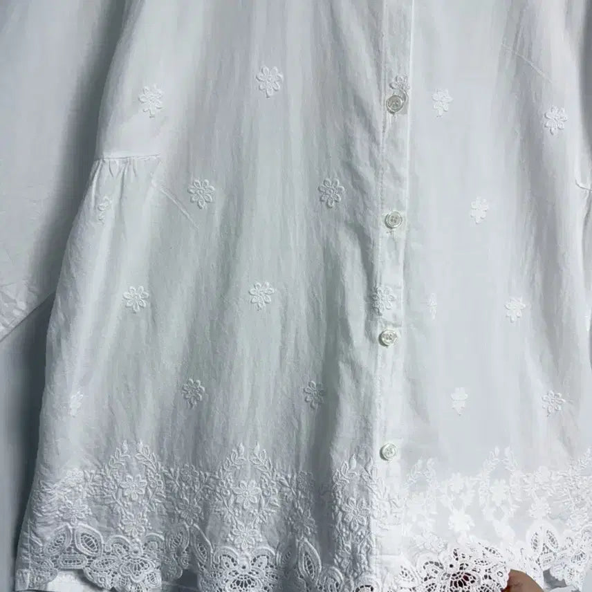 [BUNJANG] Cotton Lace Dress &amp; Floral Embroidered Blouse Set / 면 100% 레이스 원피스, 레이스 카라 꽃 자수 블라우스 세트