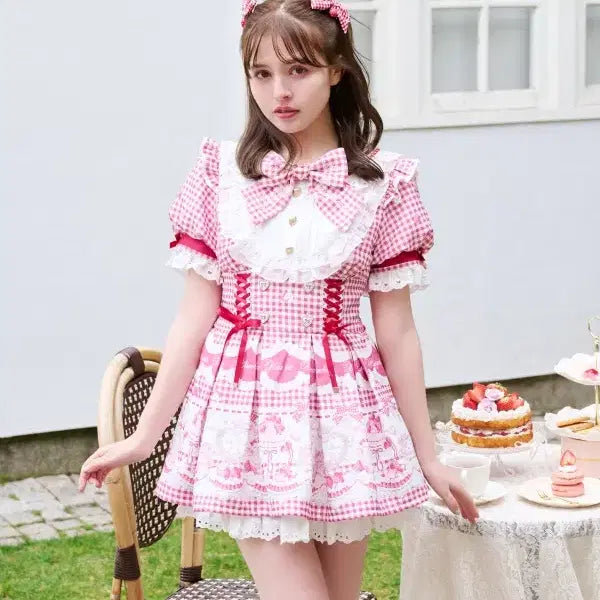 [SOLD OUT] LIZ LISA 리즈리사 스위트 깅엄 티룸 반팔 셋업