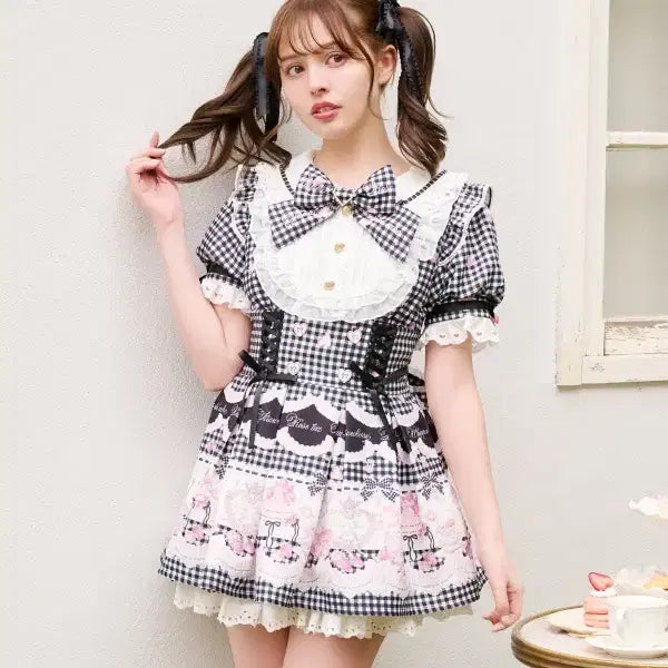 [SOLD OUT] LIZ LISA 리즈리사 스위트 깅엄 티룸 반팔 셋업