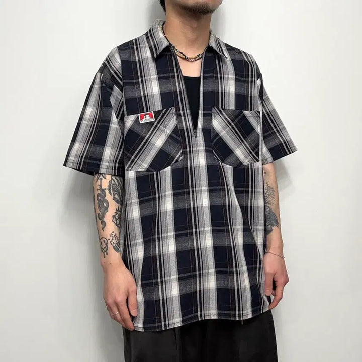 [SOLD OUT] 90s 벤데이비스 하프집업 반팔 워크셔츠 Made in USA