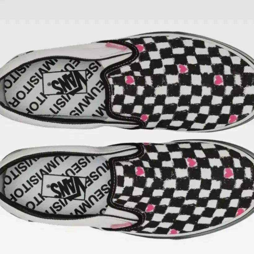 [BUNJANG] Vans The Museum Visiter Slip-on Checkerboard Black Heart / 반스 x 더뮤지엄비지터 슬립온 체커보드 블랙 하트