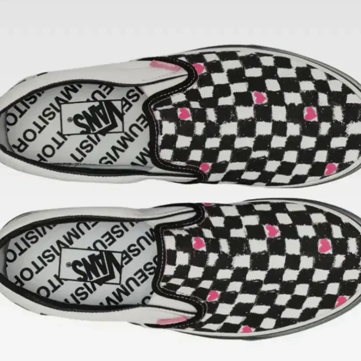 [BUNJANG] Vans The Museum Visiter Slip-on Checkerboard Black Heart / 반스 x 더뮤지엄비지터 슬립온 체커보드 블랙 하트
