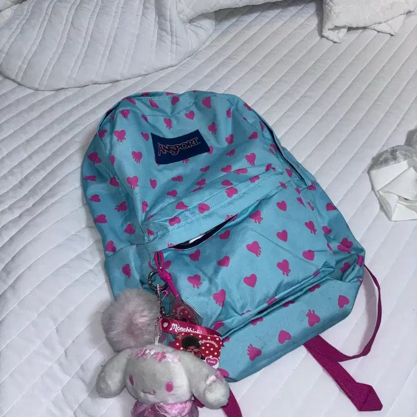[BUNJANG] JanSport Vintage Mint Heart Dot Backpack / 잔스포츠 빈티지 민트 하트 땡땡이 백팩