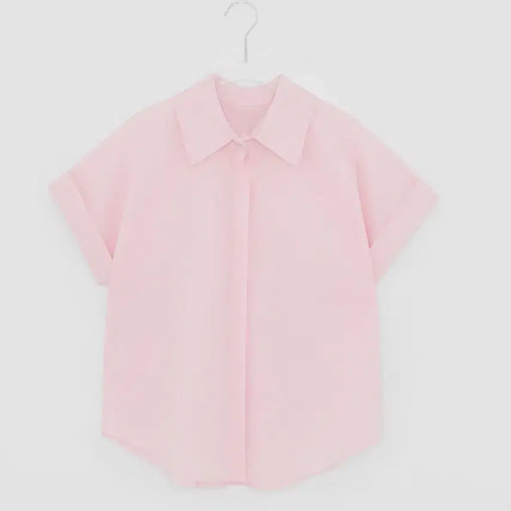 [BUNJANG] Roll-up Sleeve Short-Sleeve Collar Shirt / 롤업 반팔 카라 셔츠