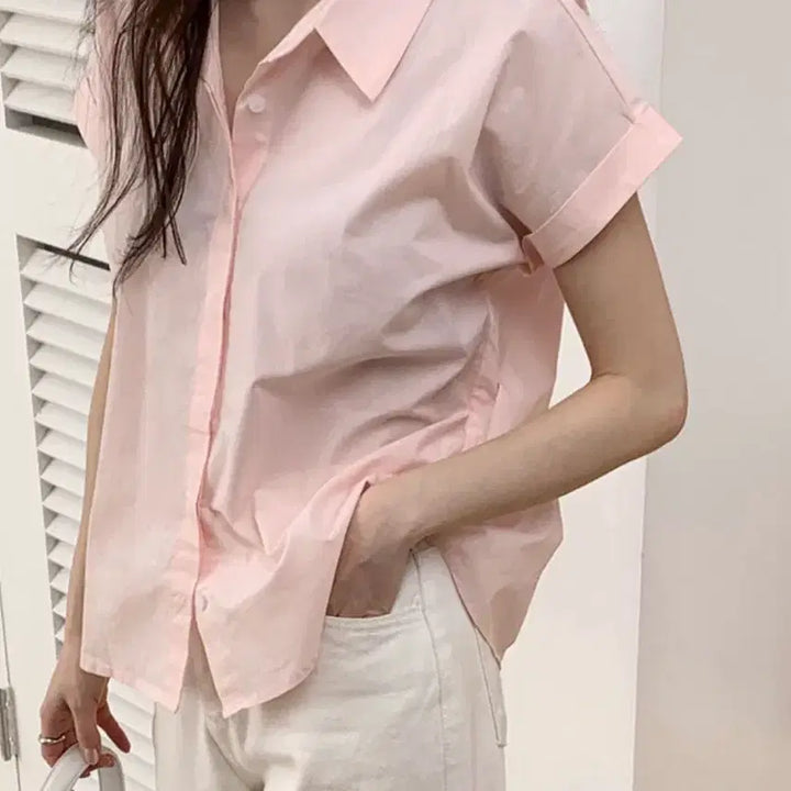 [BUNJANG] Roll-up Sleeve Short-Sleeve Collar Shirt / 롤업 반팔 카라 셔츠