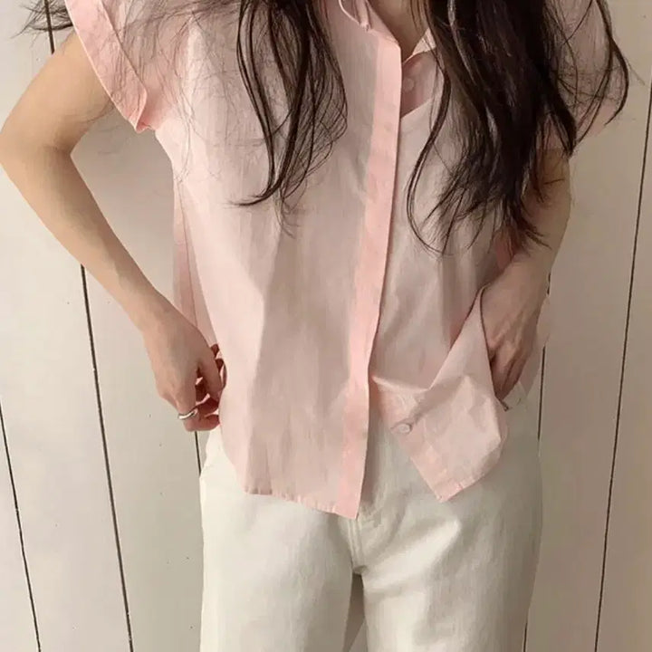 [BUNJANG] Roll-up Sleeve Short-Sleeve Collar Shirt / 롤업 반팔 카라 셔츠