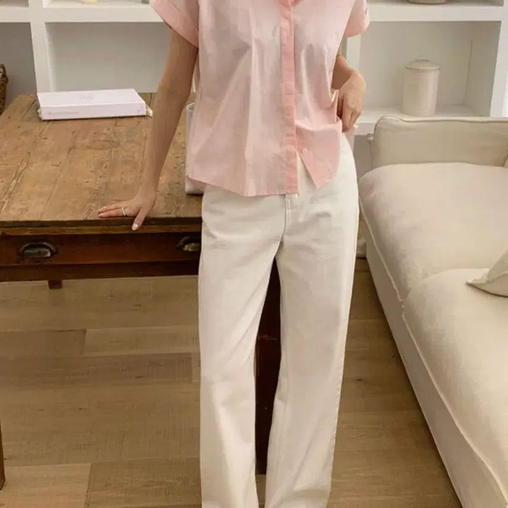 [BUNJANG] Roll-up Sleeve Short-Sleeve Collar Shirt / 롤업 반팔 카라 셔츠