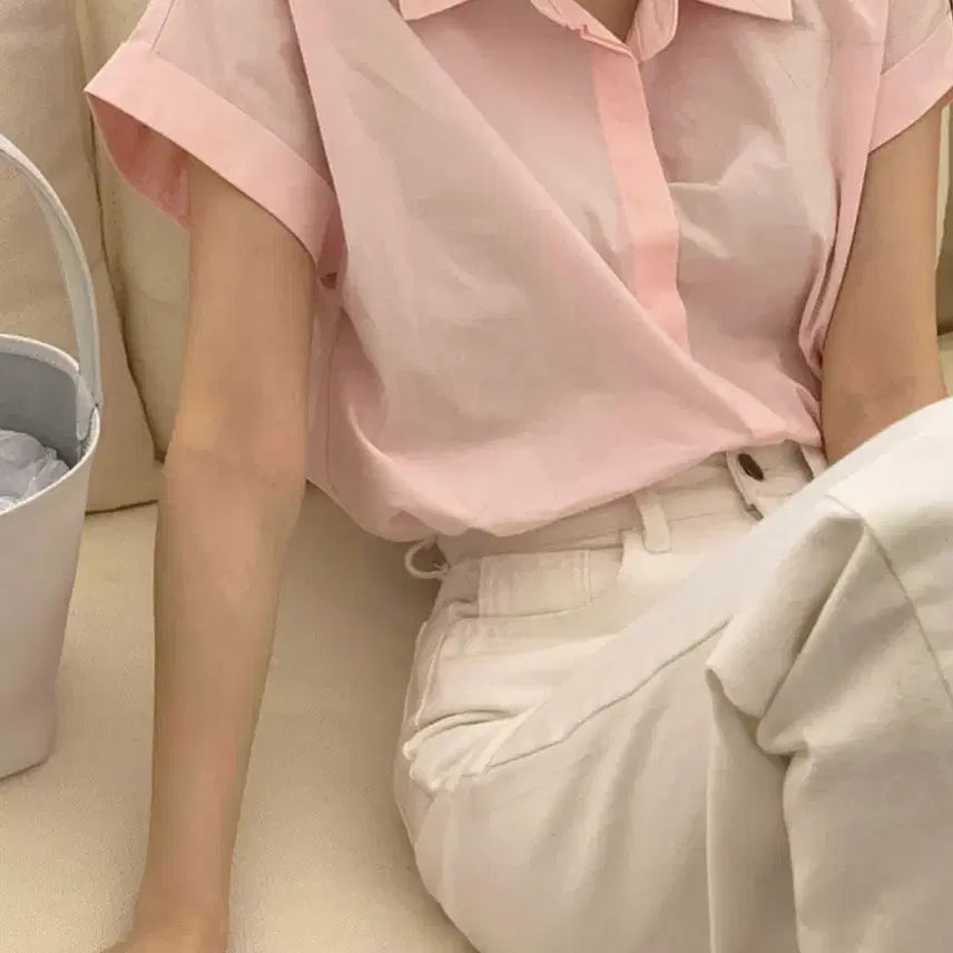 [BUNJANG] Roll-up Sleeve Short-Sleeve Collar Shirt / 롤업 반팔 카라 셔츠