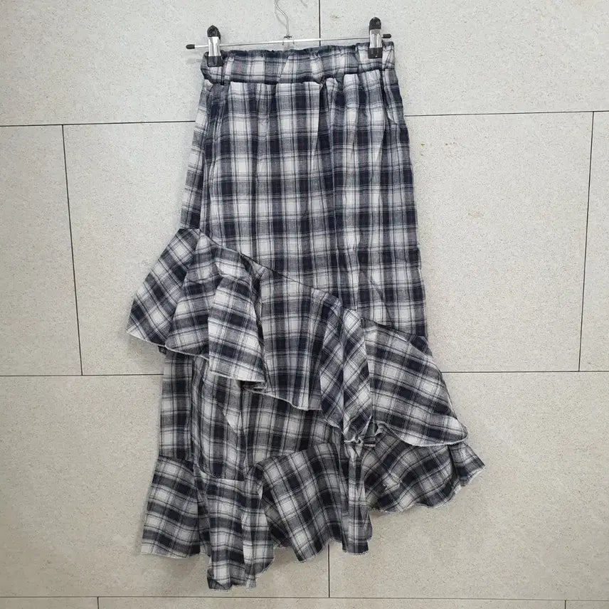 [BUNJANG] Checkered Frill Long Skirt / 새상품) 체크 프릴 롱 스커트