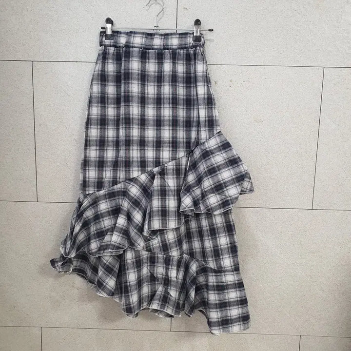 [BUNJANG] Checkered Frill Long Skirt / 새상품) 체크 프릴 롱 스커트