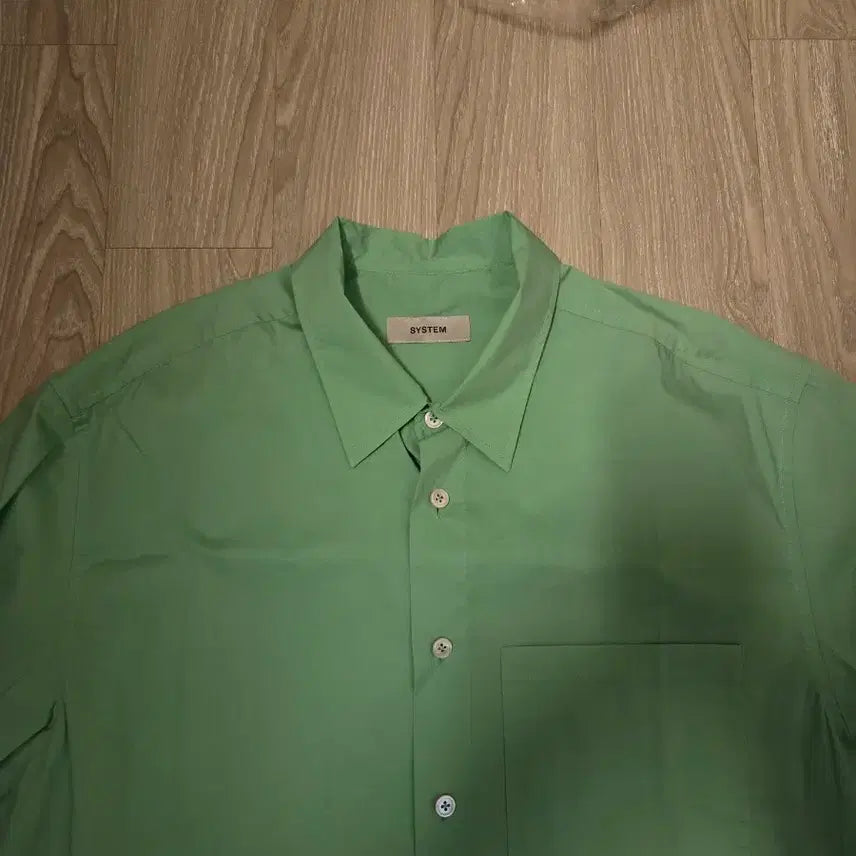 [BUNJANG] System Homme Oversized Green Short Sleeve Shirt / 시스템옴므 정품 오버핏 그린 반팔 셔츠 100사이즈