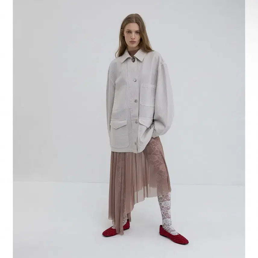 [BUNJANG] Overdue Flare Linen Work Jacket / 오버듀플레어 택달린 새상품 신상 여성워크자켓 여성봄자켓 여성린넨자켓