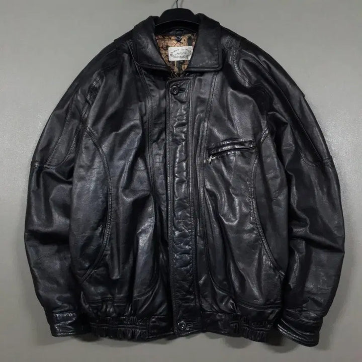 [BUNJANG] VTG 90s 100% Lambskin Leather Bomber Jacket - Black / 실측 L) VTG 90s 빈티지 램스킨 양가죽 100% 봄버 자켓 블랙